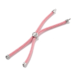 Pink Серебряные браслеты из витого нейлонового шнура, Изготовление браслета из звеньев для подвески-коннектора, с долговечным платиновым латунным наконечником шнура и сплавом «древо жизни», розовые, 8-3/4~8-7/8 дюйм (22.2~22.6 см), отверстие : 2 мм