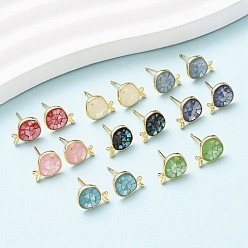 Настоящее золото 18K Серьги-гвоздики в виде рыбок из латуни и эмали, с ракушками и булавками из стерлингового серебра, долговечный, без кадмия, без никеля и без свинца, реальный 18 k позолоченный, 8x10 мм