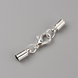 Серебро Карабин-лобстеры, латунные, с мозг заканчивается, серебряные, 33 мм, конец шнура: 9x4 мм, внутренний диаметр: 3.5 мм, 10 шт / пакет
