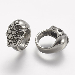 Antik Silber Farbe 304 Edelstahlkugeln, Großloch perlen, Schädel, Antik Silber Farbe, 12x8.5x13 mm, Bohrung: 8 mm