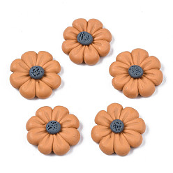 Dunkelgolden Handmade Fimo Cabochons, 8-Blütenblatt Blüte, dunkelgolden, 17~18x4~6 mm