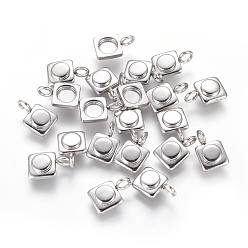 Stainless Steel Color Non-Tarnish 304 Stainless Steel Pendant Cabochon Settings, Square, Stainless Steel Color, Tray: 4mm, 9.5x6x3.5mm, Hole: 2mm
