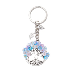 Темно-Голубой Плоский круглый с древом жизни сплава брелоки, с акриловыми и стеклянными бусинами цветок, глубокое синее небо, 93 мм