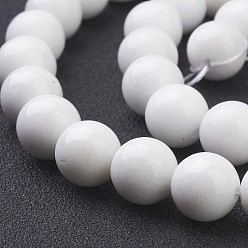 White Natural Mashan Jade Round Beads Strands, Dyed, White, 10mm, Hole: 1mm, about 41pcs/strand, 15.7 inch