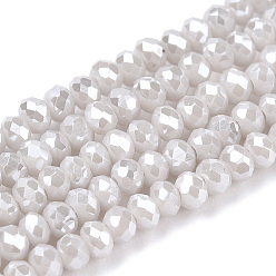 Гейнсборо Стеклянные бусины с гальваническим покрытием , гальваническое покрытие, граненые, рондель, светло-серые, 2.3~2.7x2 мм, отверстие : 0.4 мм, около 135~140 шт / нитка, 26~27 см