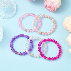 (52) Непрозрачная лаванда 5 шт. 5 цветные растянутые браслеты из стеклянных бусин с трещинками для мужчин и женщин, круглые, с Гальваническим немагнитных синтетическими гематита бисера, разноцветные, внутренний диаметр: 2 дюйм (5.2 см), 1 шт / цвет