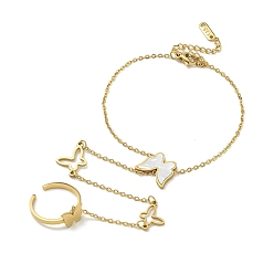 Золотой Ионное покрытие (ip) 304 браслеты из нержавеющей стали с синтетическими ракушками и кольцами-бабочками, золотые, 7-3/8 дюйм (18.8 см)