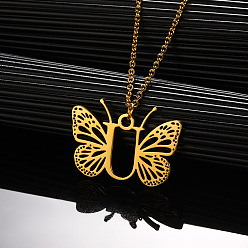 Letter U 304 ожерелья с подвеской в виде бабочки из нержавеющей стали, золотые, Буква U, 15.75 дюйм (40 см)