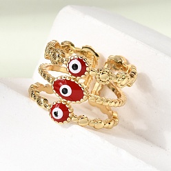 Красный Латунные эмалированные кольца-манжеты с открытым глазом и символом сглаза для женщин, стойки покрытие, долговечный, без свинца и без кадмия, реальный 18 k позолоченный, красные, 15 мм, внутренний диаметр: 17 мм