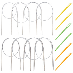Нержавеющая Сталь Цвет 8 сумки 8 круговые спицы из нержавеющей стали и пластиковые иглы для гобелена разных цветов, более имеющийся размер, цвет нержавеющей стали, 650x1.5~5 мм, 2 шт / пакет, 1 сумка / стиль