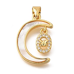 Настоящее золото 18K Подвески в форме ракушек из латуни с микропаве и кубическим цирконием, без кадмия и без свинца, луна с бабочкой, реальный 18 k позолоченный, 22x14.5x3 мм, отверстие : 4x5 мм