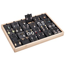 Черный 24 подвесные подносы из бамбука с сетчатыми вставками и карточками из искусственной кожи, прямоугольные, чёрные, 35.5x24.5x3 см, сетка: 57x55 мм