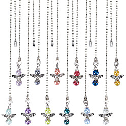 (52) Непрозрачная лаванда Удлинители цепей потолочного вентилятора из перламутрового стекла и сплава в тибетском стиле, ангел кулон украшение, с цепями железный шар, разноцветные, 350 мм, 12 цветов, 1 шт / цвет, 12 шт / комплект