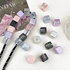 (52) Непрозрачная лаванда Непрозрачные акриловые бусины, кубические, с блеском порошок, разноцветные, 14x18.4x18.7 мм, отверстие : 6 мм