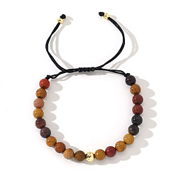 Моокаит Натуральные круглые бусины моокаит плетеные браслеты из бусин, регулируемые мужские браслеты из нейлонового шнура, внутренний диаметр: 11 дюйм (28 см)