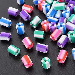 Mixed Color Fixed Mixed 4 Style Handmade Polymer Clay Beads, Column, Mixed Color, 5x3.5~7mm, Hole: 1.8mm
