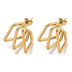 Золотой Вакуумное покрытие pvd 202 серьги-кольца из нержавеющей стали, с 304 штифтов из нержавеющей стали, золотые, 20~20.5x16.5~19 мм