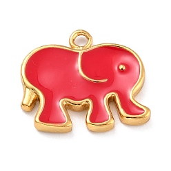 Red Golden Brass Enamel Pendants, Long-Lasting Plated, Elephant, Red, 16x17.5x2mm, Hole: 1.6mm