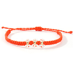 Оранжево-Красный Браслеты ручной работы из плетеных цветов, украшенные стеклянными бусинами в виде ромашек., регулируемые браслеты шнур, оранжево-красный, 11.02 дюйм (28 см)