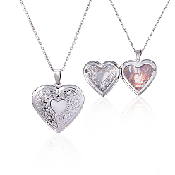 Нержавеющая Сталь Цвет 2 шт. 316 Медальон с фотографией в форме сердца из хирургической нержавеющей стали, ожерелья с цепочкой для женщин, цвет нержавеющей стали, 17.72 дюйм (45 см) в длину + 47 удлинитель мм