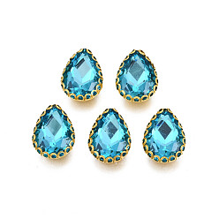 Темно-Голубой Шить на горный хрусталь, прозрачные стеклянные стразы, с настройками железного зубца, граненые, слеза, глубокое синее небо, 14.5x10.5x5.5 мм, отверстие : 1 мм