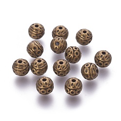 Antique Bronze Tibetan Style Zinc Alloy Beads, Textured Round, Cadmium Free & Lead Free, Antique Bronze, 8mm, Hole: 1mm