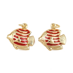 Красный Латунные эмалевые подвески-рыбки, прелести морских животных, с прыжковых колец, золотые, стойки покрытие, без кадмия и без свинца, долговечный, красные, 18x17.5x6 мм, отверстие : 3.4 мм
