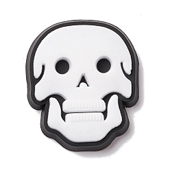 White Halloween Theme PVC Cabochons, Skull, White, 20x17x3mm