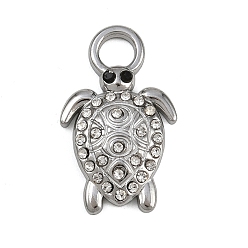 Нержавеющая Сталь Цвет 304 из нержавеющей стали с горный хрусталь подвески, черепаховые чары, цвет нержавеющей стали, 23x14x3.3 мм, отверстие : 4 мм