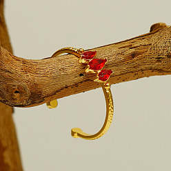 Красный Регулируемые кольца манжеты из нержавеющей стали с микропаве из кубического циркония., лошадиный глаз , реальный 304 k позолоченный, красные, размер США 18 12 (3/4 мм)