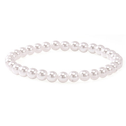 Пластиковый Пластиковые браслеты с имитацией жемчуга, латунные круглые бусины, эластичные, для женщин, белые, 6.89 дюйм (17.5 см)