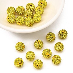 Желтый Бусины с класс А стразами, pave disco бусины, cmолы и каолина, круглые, желтые, С. 9 (1.5 мм), 1.6 мм, отверстие : 8 мм