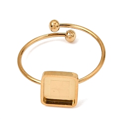 Real 18K Gold Plated Square 304 Stainless Steel Open Cuff Bangle Makings with Bezel Tray, Ion Plating(IP), Long-Lasting Plated, Real 18K Gold Plated, Inner Diameter: 0.75 inch(1.9cm), Tray: 7x7mm