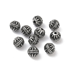 Античное Серебро Ретро 316 хирургические бусины из нержавеющей стали, круглые, ручная полировка, античное серебро, 8 мм, отверстие : 1.5~1.8 мм