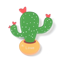 Green Fridge Magnets Acrylic Decorations, Cactus with Word Love, Green, 50x45x4mm