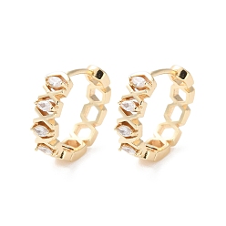 Настоящее золото 18K Серьги-кольца из латуни с прозрачным кубическим цирконием, долговечный, реальный 18 k позолоченный, 15x4 мм, штифты : 0.8 мм