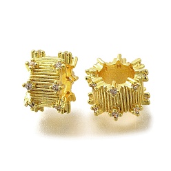 Золотой Латунные микропаве из прозрачного кубического циркония, долговечный, колонка, золотые, 12x12x8 мм, отверстие : 7 мм