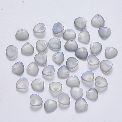 Light Grey Spray Painted Glass Charms, AB Color Plated, Frosted, Petaline, Light Grey, 7x8x2.5mm, Hole: 1mm