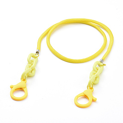 Jaune Objets à double usage personnalisés, colliers ou chaînes de lunettes, avec cordes en polyester et spandex, embout cordon de fer, anneaux de liaison en acrylique et fermoirs à pince en plastique, jaune, 26.77 pouce (68 cm)