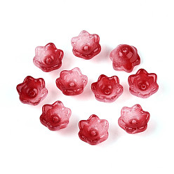 (123L) Белый крем непрозрачный блеск Прозрачные двухцветные колпачки для стеклянных бусин, окрашенные аэрозольной краской, цветок, огнеупорный кирпич, 7x11.5x11.5 мм, отверстие : 0.8~1.4 мм, около 1950~2000 шт / упаковка