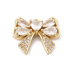 Настоящее золото 14K Латунные микропаве прозрачные подвески с фианитом, без кадмия, без никеля и без свинца, бантом с сердцем, реальный 14 k позолоченный, 14x16.5x4 мм, отверстие : 1.2 мм
