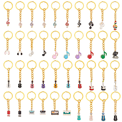 Mixed Color 40Pcs 40 Styles Musical Note & Musical Instruments Alloy Enamel Keychains, with Iron Split Key Rings, Golden, Mixed Color, 65mm, 1pc/style