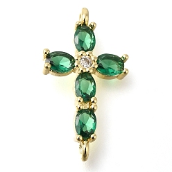 Зеленый Шармы-соединители из латуни с паве из кубического циркония, без кадмия и без свинца, перекрестные ссылки, реальный 16 k позолоченный, зелёные, 21.5x12x4 мм, отверстие : 1.2 мм