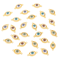 Mixed Color Plastic Links connectors, with Alloy Findings, Evil Eye, Golden, Mixed Color, 15x29.5x7~7.5mm, Hole: 2.7mm, 4 colors, 10pcs/color, 40pcs