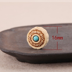 Wheat Poplar Wood Beads, with Synthetic Turquoise, Wheat, 16x11mm