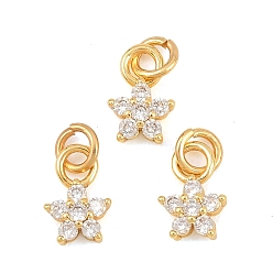 Настоящее золото 18K Латунные микро проложить кубического циркония прелести, звезды прелести, без свинца и без кадмия, стойки покрытие, долговечный, реальный 18 k позолоченный, 8.5x5.5x2.5 мм, Перейти кольцо: 4x0.7 мм, внутренний диаметр: 2.5 мм