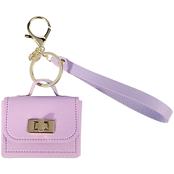 Plum Portable PU Leather Bag Keychains, with Alloy Lobster Claw Clasps & Split Key Ring, Golden, Plum, 220mm