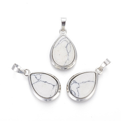 Говлит Природные подвески Говлит, с латунной фурнитурой , слеза, платина, 26x16~17x8~10 мм, отверстие : 8x5 мм