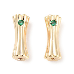 Зеленый Латунные микро проложить кубического циркония, трубки бисера, без кадмия, без никеля и без свинца, реальный 18 k позолоченный, зелёные, 10.5x3.5 мм, отверстие : 0.8 мм