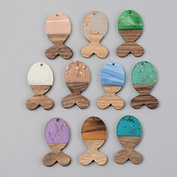 (52) Непрозрачная лаванда Подвески из смолы и ореха, рыба, разноцветные, 38x22x3 мм, отверстие : 2 мм